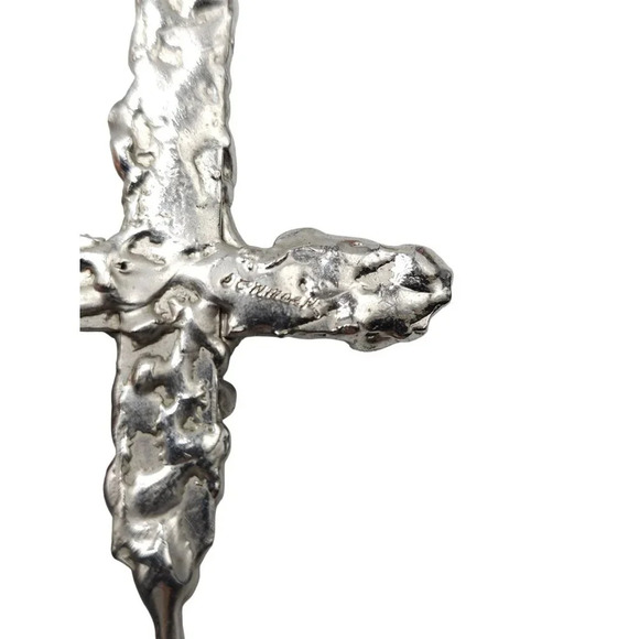 Amethyst Gemstone DENMARK Cross Large Pendant Chain Necklace Silver Tone Vintage - Picture 5 of 9